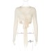 Women's Solid Color Deep V-Neck Cropped Tie-Up Long Sleeve Top