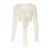 Women's Solid Color Deep V-Neck Cropped Tie-Up Long Sleeve Top