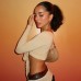 Women's Solid Color Deep V-Neck Cropped Tie-Up Long Sleeve Top