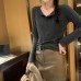 Unique Half-Button Silver-Pressed Long Sleeve T-Shirt
