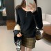 Solid Color Round Neck Long Sleeve Knit Top