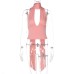 Choker Strap Deep V Backless Top with Hollow Back and Necktie Design