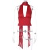 Choker Strap Deep V Backless Top with Hollow Back and Necktie Design