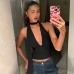 Choker Strap Deep V Backless Top with Hollow Back and Necktie Design