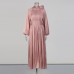 High neck three-dimensional flower bubble sleeve pleated mesh long skirt