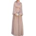 High neck three-dimensional flower bubble sleeve pleated mesh long skirt