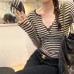 Stylish Color-Blocking Stripe V-Neck Long Sleeve Inner Top