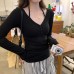 Sexy Fitted Halter Buttoned Long Sleeve Inner Top T-Shirt 