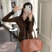 Color-Blocking False Two-Piece Half-Open Collar Knitwear Top