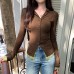 Color-Blocking False Two-Piece Half-Open Collar Knitwear Top