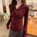 Chic V-Neck Asymmetric Fitted Long Sleeve Top