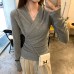 Chic V-Neck Asymmetric Fitted Long Sleeve Top