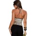 Belted LooseStyle Strapless Printed Top with Sequins INS Vacation Casual Spring Summer