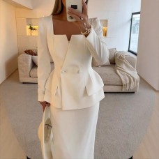 Autumn Winter Long Sleeve Casual Pocket Two-Piece Set Loose Outfit for Work and Parties