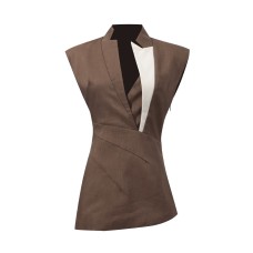Irregular color blocked sleeveless suit jacket for women