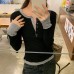 False Two-Piece Spliced Color-Blocking Inner Layered T-Shirt 