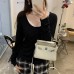 Chic Loose Fit White Long Sleeve T-Shirt with Pocket Design