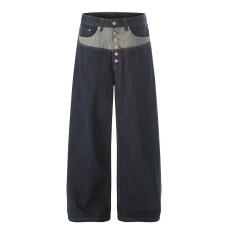 Splicing fake two denim pants