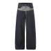 Splicing fake two denim pants