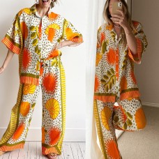 Casual Printed Short Sleeve Loose Fit Relaxed Two-Piece Set Casual Printed Short Sleeve Loose Fit Relaxed Two-Piece Set