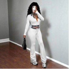 Style Women's High Neck Zipper Short Crop Top with Waist Exposure Slim Fit Casual Sporty Two-Piece Set