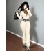 Style Women's High Neck Zipper Short Crop Top with Waist Exposure Slim Fit Casual Sporty Two-Piece Set