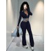 Style Women's High Neck Zipper Short Crop Top with Waist Exposure Slim Fit Casual Sporty Two-Piece Set