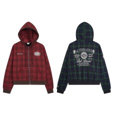 Plaid letter embroidery hooded cardigan sweater jacket Plaid letter embroidery hooded cardigan sweater jacket