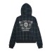Plaid letter embroidery hooded cardigan sweater jacket