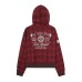 Plaid letter embroidery hooded cardigan sweater jacket