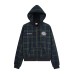 Plaid letter embroidery hooded cardigan sweater jacket
