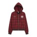 Plaid letter embroidery hooded cardigan sweater jacket