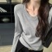 Regular Shoulder V-neck Inner Layer Basic T-shirt