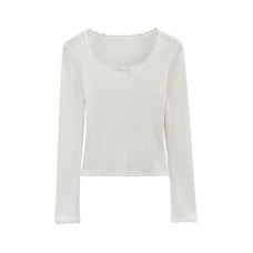 Lace Trim U-Neck Slim Fit Long Sleeve Inner T-Shirt