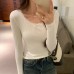 Lace Trim U-Neck Slim Fit Long Sleeve Inner T-Shirt