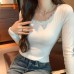 Lace Trim U-Neck Slim Fit Long Sleeve Inner T-Shirt