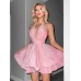 New sparkling fabric slim fit bright pink deep V-neck pleated women's dress