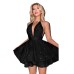New sparkling fabric slim fit bright pink deep V-neck pleated women's dress