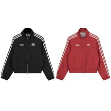 Retro Three Bar Letter Embroidered Stand up Collar Red Charge Jacket
