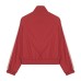 Retro Three Bar Letter Embroidered Stand up Collar Red Charge Jacket