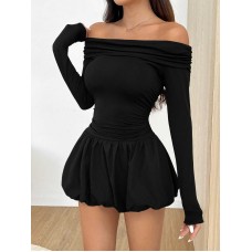 Chic Single Shoulder Long Sleeve Ruffled Mini Dress Style Fitted Slim Fit Bodycon Dress