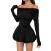 Chic Single Shoulder Long Sleeve Ruffled Mini Dress Style Fitted Slim Fit Bodycon Dress