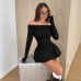 Chic Single Shoulder Long Sleeve Ruffled Mini Dress Style Fitted Slim Fit Bodycon Dress
