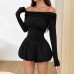 Chic Single Shoulder Long Sleeve Ruffled Mini Dress Style Fitted Slim Fit Bodycon Dress