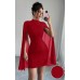Chiffon Poncho Sheath Dress with Ribbed Texture and Round Neck for Women