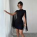Chiffon Poncho Sheath Dress with Ribbed Texture and Round Neck for Women