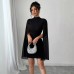 Chiffon Poncho Sheath Dress with Ribbed Texture and Round Neck for Women