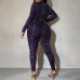 Fashion Leopard Print Long Sleeve Top High Waist Two-Piece Set Women's Outfit