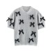 Round neck bow decoration slim fit short solid color sweater