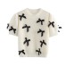 Round neck bow decoration slim fit short solid color sweater